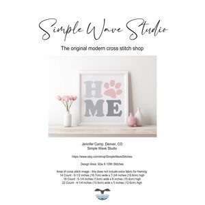 Home Puppy Paw Print Quote Counted Cross Stitch Pattern Leaflet Chart‎